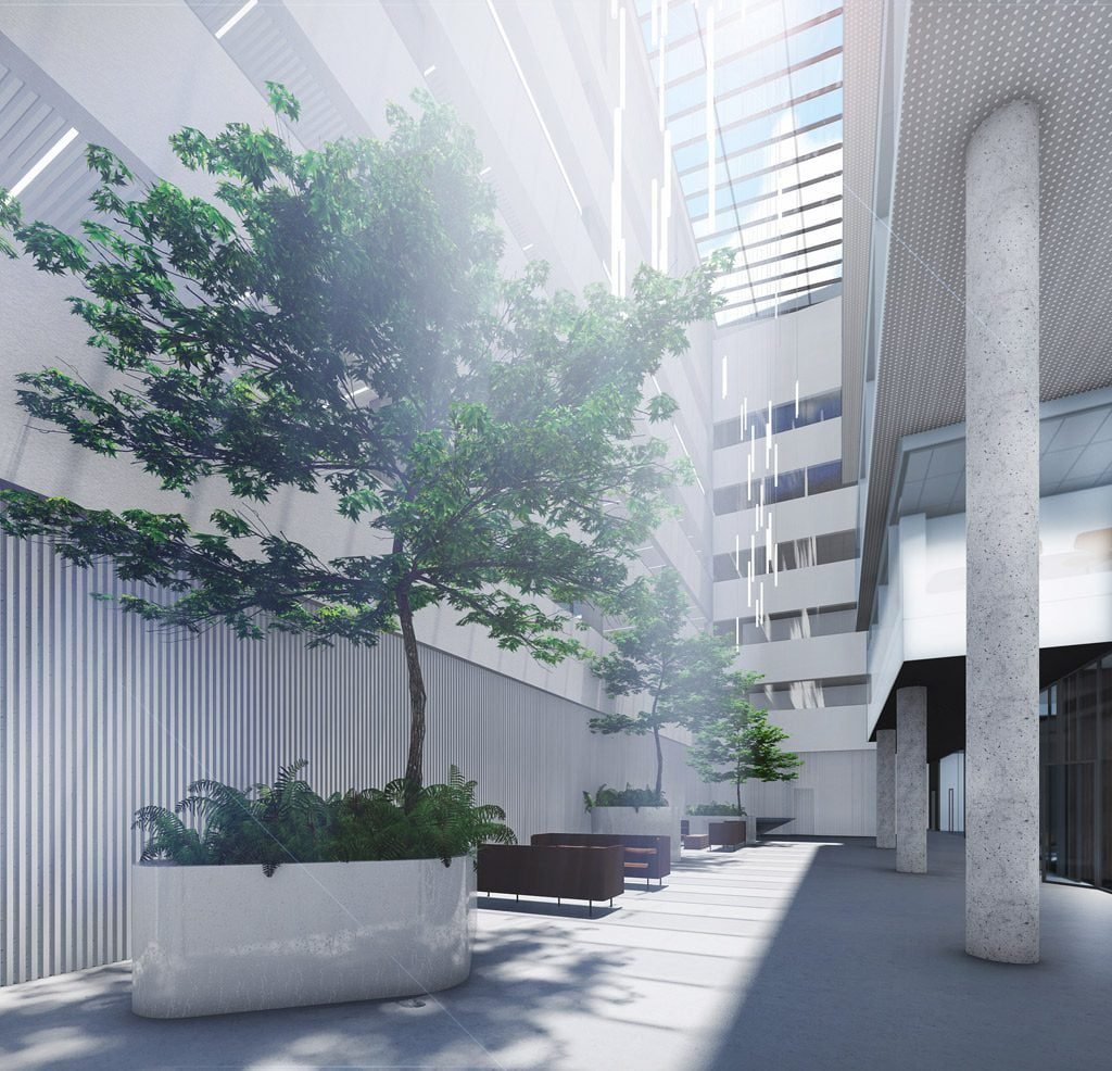 Statomas „Avia Solutions group“ administracinis pastatas turi vertikalių fasado briaunų, kurios sudaro šešėlį ir vidinį atrijų, kur susikaupusi šiluma išleidžiama pro stikliniame stoge įrengtas atidaromas dalis. Vilniaus architektūros studijos vizual.