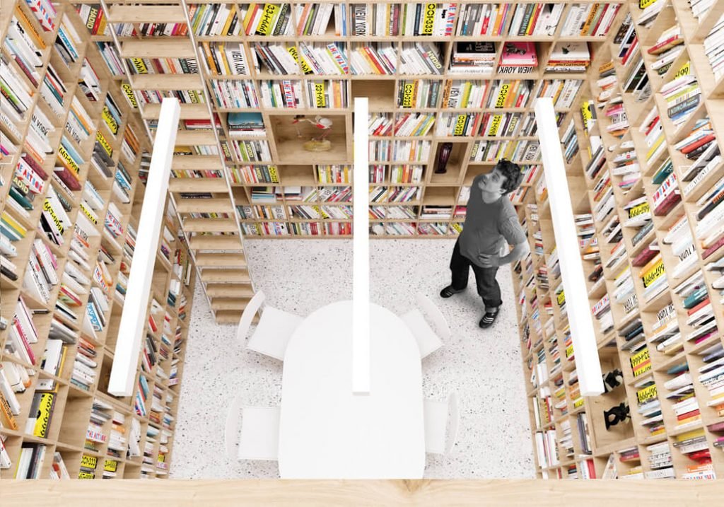 Ugdymo įstaigos lūkestis buvo sukurti tipinės mokyklos bibliotekos ribas peržengiančią modernią erdvę. „Inblum“ vizual.