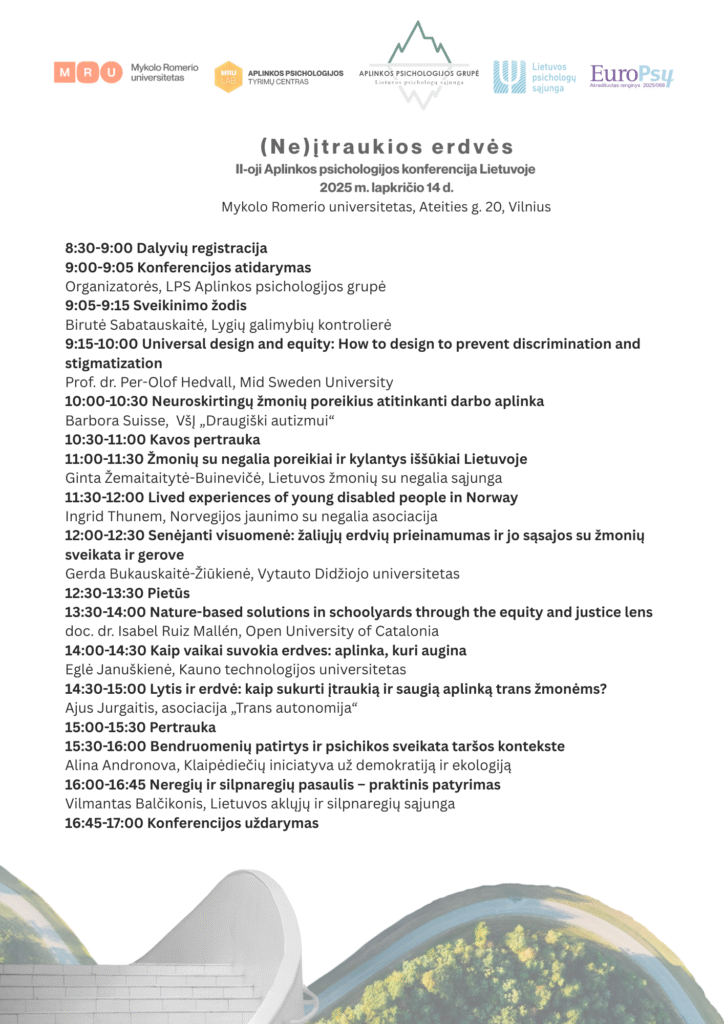 ne itraukios erdves aplinkos psichologijos konferencija programa