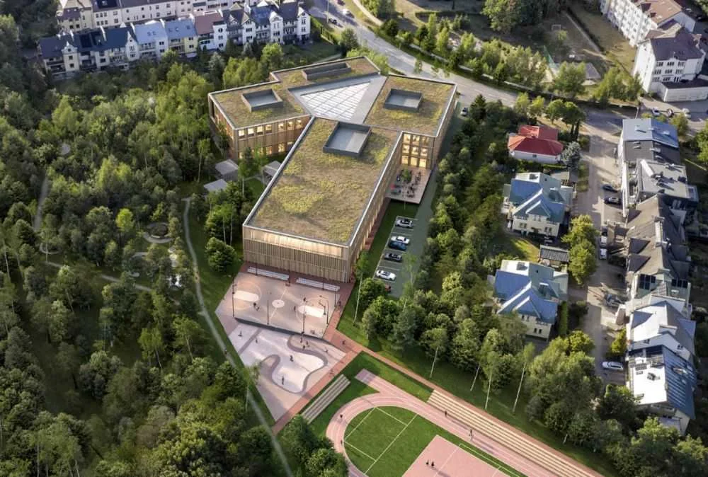 Nuo Perkūnkiemio iki Pavilnio: kokios Vilniuje kils naujos mokyklos? 3 Gimnazija Marcinkeviciaus g. Architekturos linija vizualizacija