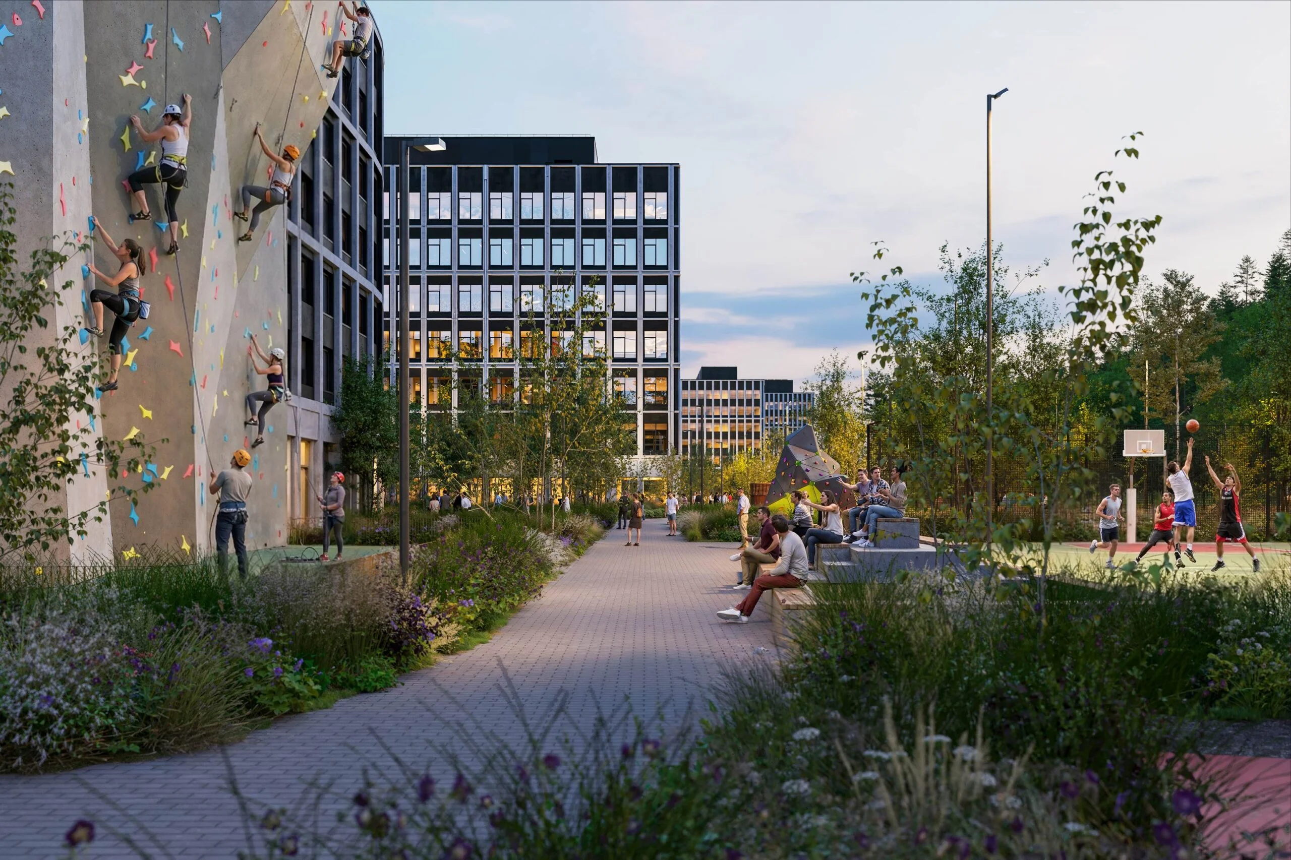 Aukščiausia laipiojimo siena Lietuvoje – „Business Garden Vilnius“ teritorijoje 7 „Business Garden Vilnius“ kompleksas ir laipiojimo siena. Vizualizacija