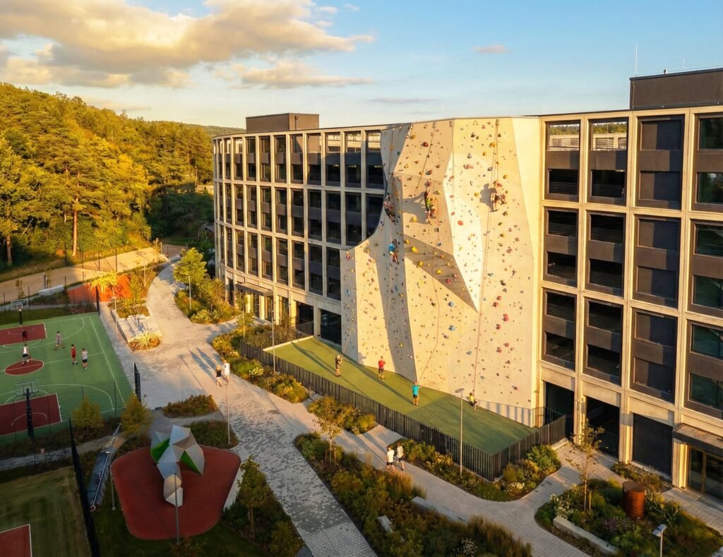 Aukščiausia laipiojimo siena Lietuvoje – „Business Garden Vilnius“ teritorijoje 2 „Business Garden Vilnius“ kompleksas ir laipiojimo siena. Vizualizacija