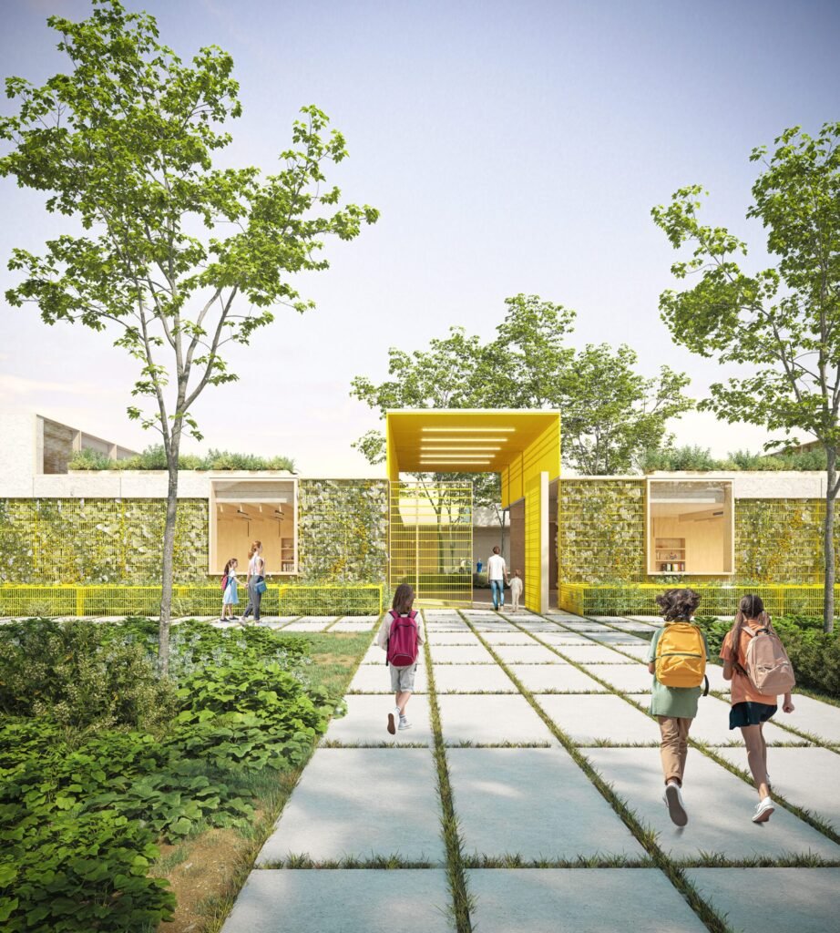 Architektūra, kuri vienija: 4 kryptys, formuojančios šiuolaikinius miestus 6 Mokyklos projekto Ukrainoje vizualizacija. Scandurra Studio