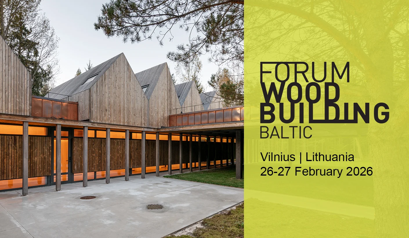 Nuo biofiliškų mokyklų iki medinių daugiabučių: tarptautinis architektūros forumas 2026 Vilniuje 6 VILNIUS TECH: Forum Wood Building Baltic. Panaudota Leono Garbačiausko nuotrauka – Sanctum projektas, arch. „Arches“