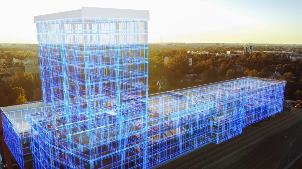 Racionalios ir ilgaamžės pastato inžinerinės sistemos 2 Pastato projekto vizualizavimas statybų aikštelėje. „Caverion“ iliustr.