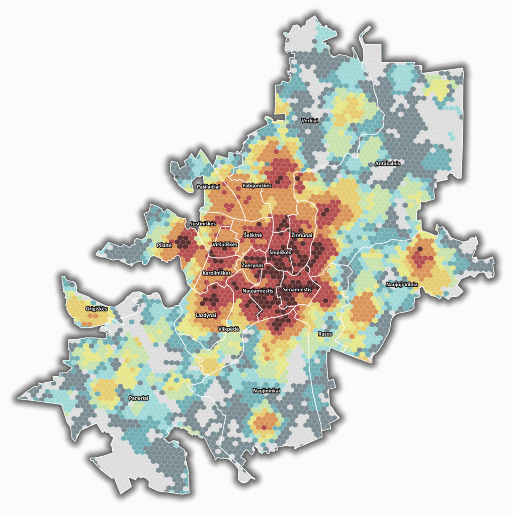 Metamiestas: išmaniojo miesto valdymas ir duomenų architektūra 11 Vilniaus 15 minučių miesto analizės žemėlapis