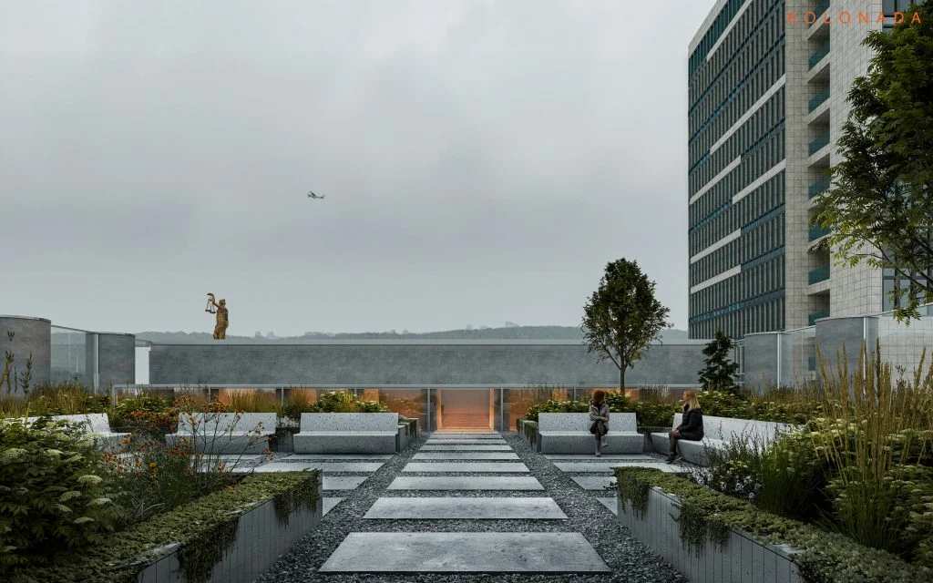 8 architektų idėjos Lietuvos Aukščiausiojo Teismo pastato modernizacijai 10 kolonada LTA modernizacija kiemas