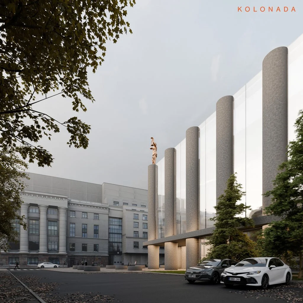 8 architektų idėjos Lietuvos Aukščiausiojo Teismo pastato modernizacijai 14 kolonada LTA modernizacija