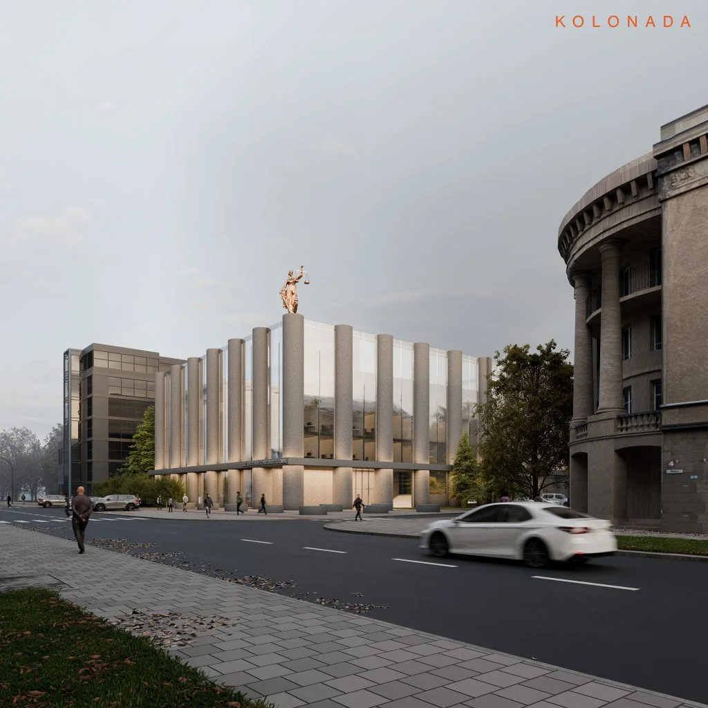 8 architektų idėjos Lietuvos Aukščiausiojo Teismo pastato modernizacijai 13 kolonada gedimino prospektas LTA modernizacija