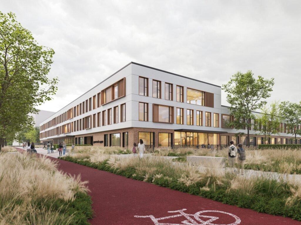 Šiuolaikinė architektūra kuriama profesionalų ir visuomenės akimis 4 Bučos mokyklos Ukrainoje vizualizacija. Architektai „2L architects & engineers“