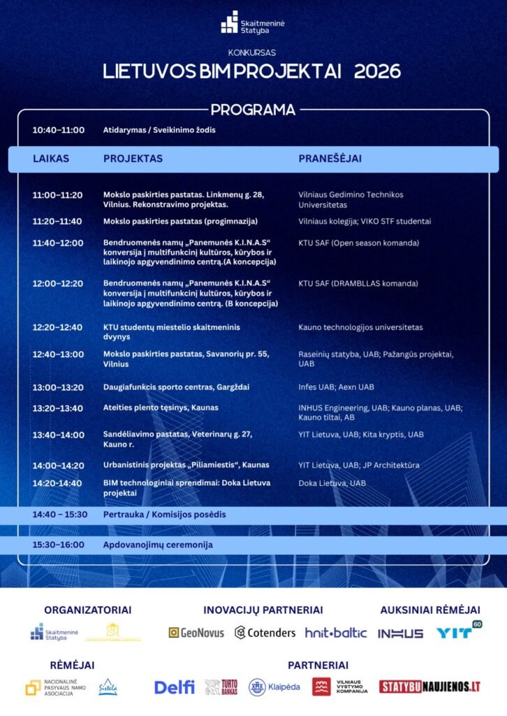 Lietuvos BIM projektai 2026: jau šį penktadienį sektoriaus lyderių apdovanojimai 2 LT SKST programa v2