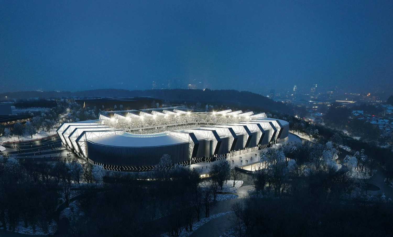 Nacionalinis stadionas Vilniuje pasiekė pusiaukelę: pradėtas plieninių konstrukcijų montavimas 1 Nacionalinio stadiono vizualizacija. „Cloud architektai“ vizualizacija