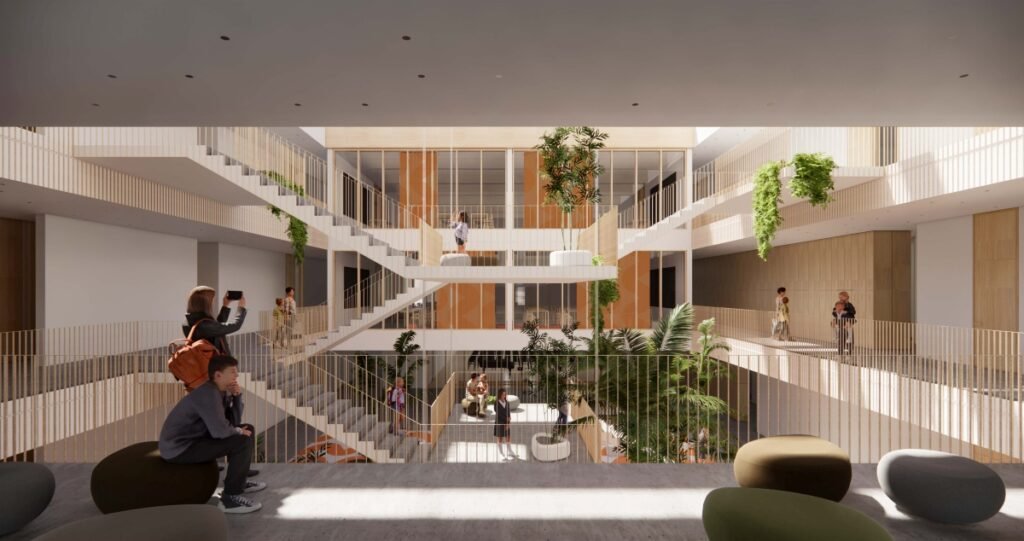 Pavilnyje iškils nauja progimnazija: baseinas, modernios laboratorijos ir vieta beveik 1 000 mokinių 4 Interjeras Progimnazija Lozoraicio g Office De Architectura vizualizacija 2