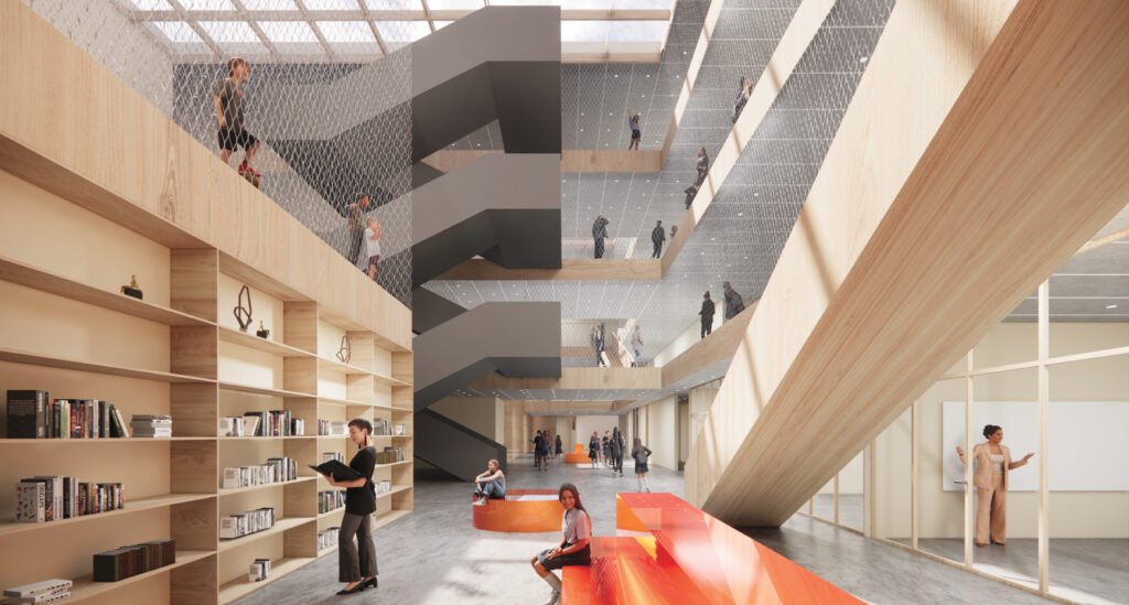Perkūno progimnazija Perkūnkiemyje – pradėtos statybos, atidarymas 2027 m. rugsėjį 6 perkunkiemio progimnazija office de architectura mokykla 3