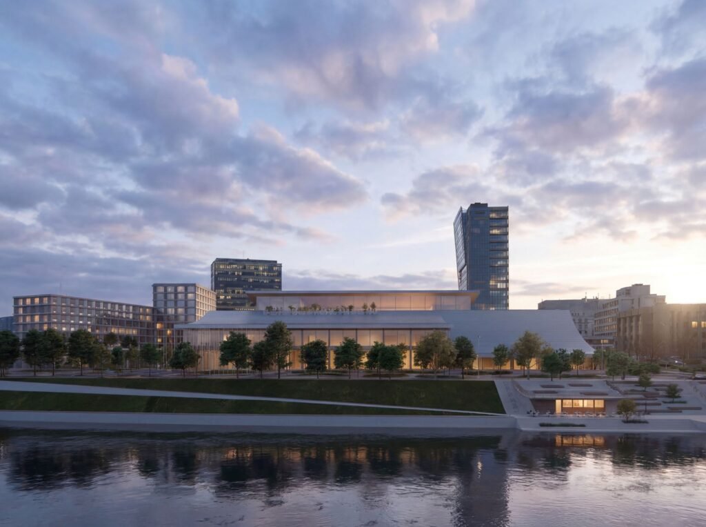 Vilniaus kongresų centras: paskelbta preliminari architektūros konkurso laimėtojų eilė 3 Preliminarioje eileje antraja vieta uzemes projektas UNFOLD