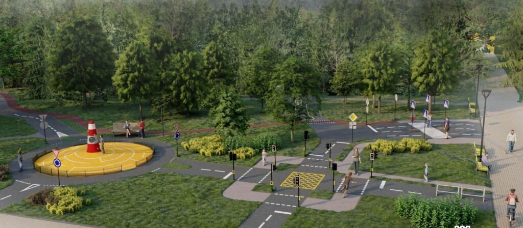 Karoliniškėse 2027 m. bus įrengta edukacinė viešoji erdvė – saugaus eismo aikštelė vaikams 2 Viesosios erdves Karoliniskese vizualizacija. Vilniaus vystymo kompanijos vizualizacija 1