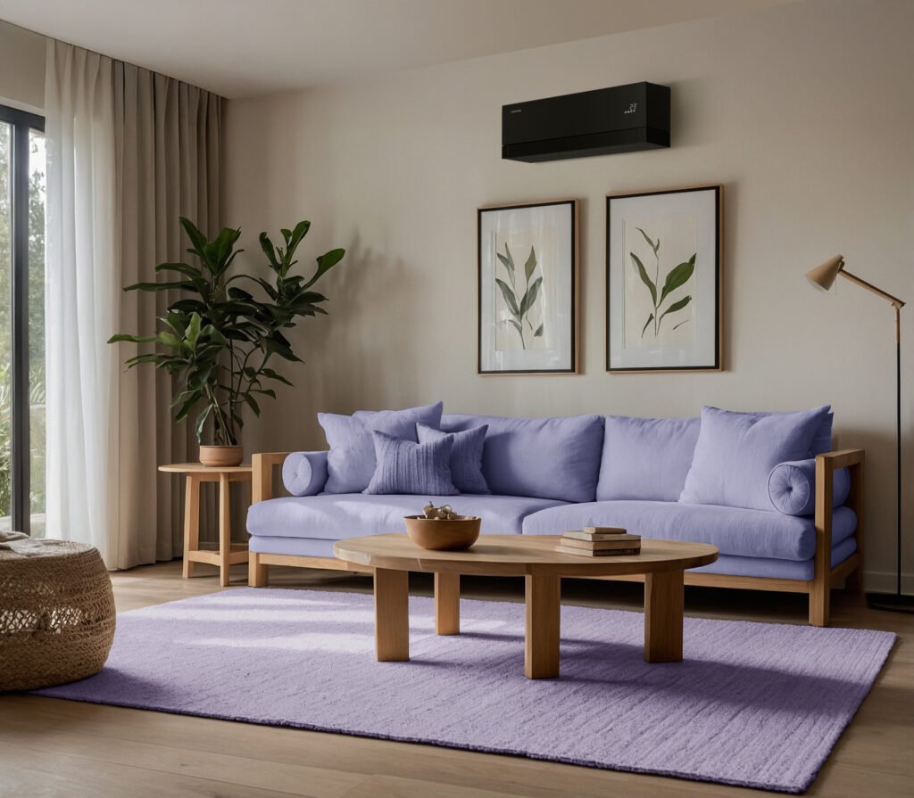 Išmanieji namai ir mikroklimatas. „Samsung WindFree™“ keičia šiuolaikinio būsto koncepciją 3 RAC Visual 2025 WindFree Premiere SC living room lavendar sofa