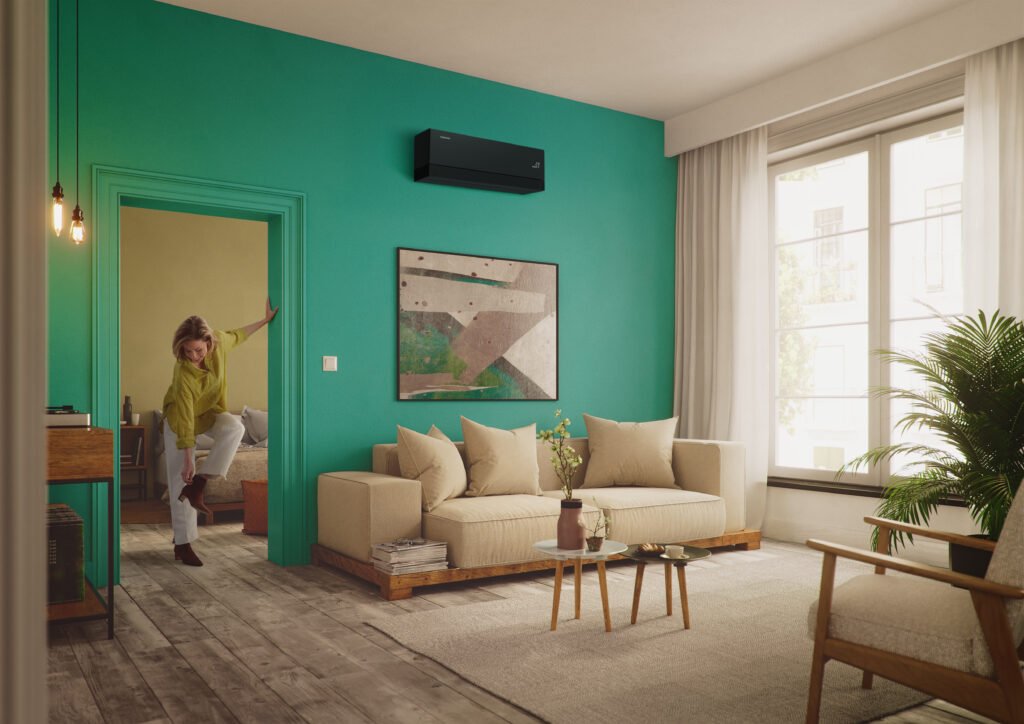 Išmanieji namai ir mikroklimatas. „Samsung WindFree™“ keičia šiuolaikinio būsto koncepciją 5 RAC Visual 2025 WindFree Premiere SC living room bedroom teal