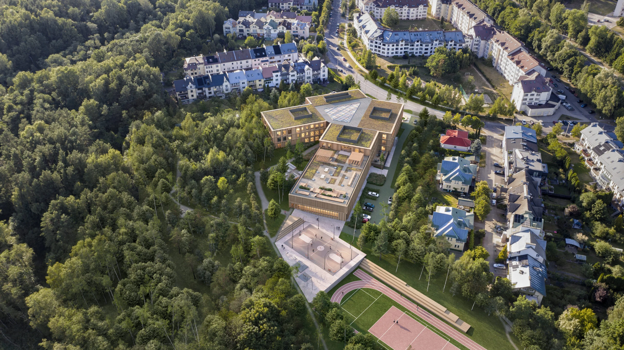 Naujoms Vilniaus pradžioms – 177 mln. eurų. Sostinėje vienu metu statomi penki darželiai ir keturios mokyklos 6 Marcinkeviciaus g drono vizualizacija 2 atnaujinimas 20240119 PP scaled
