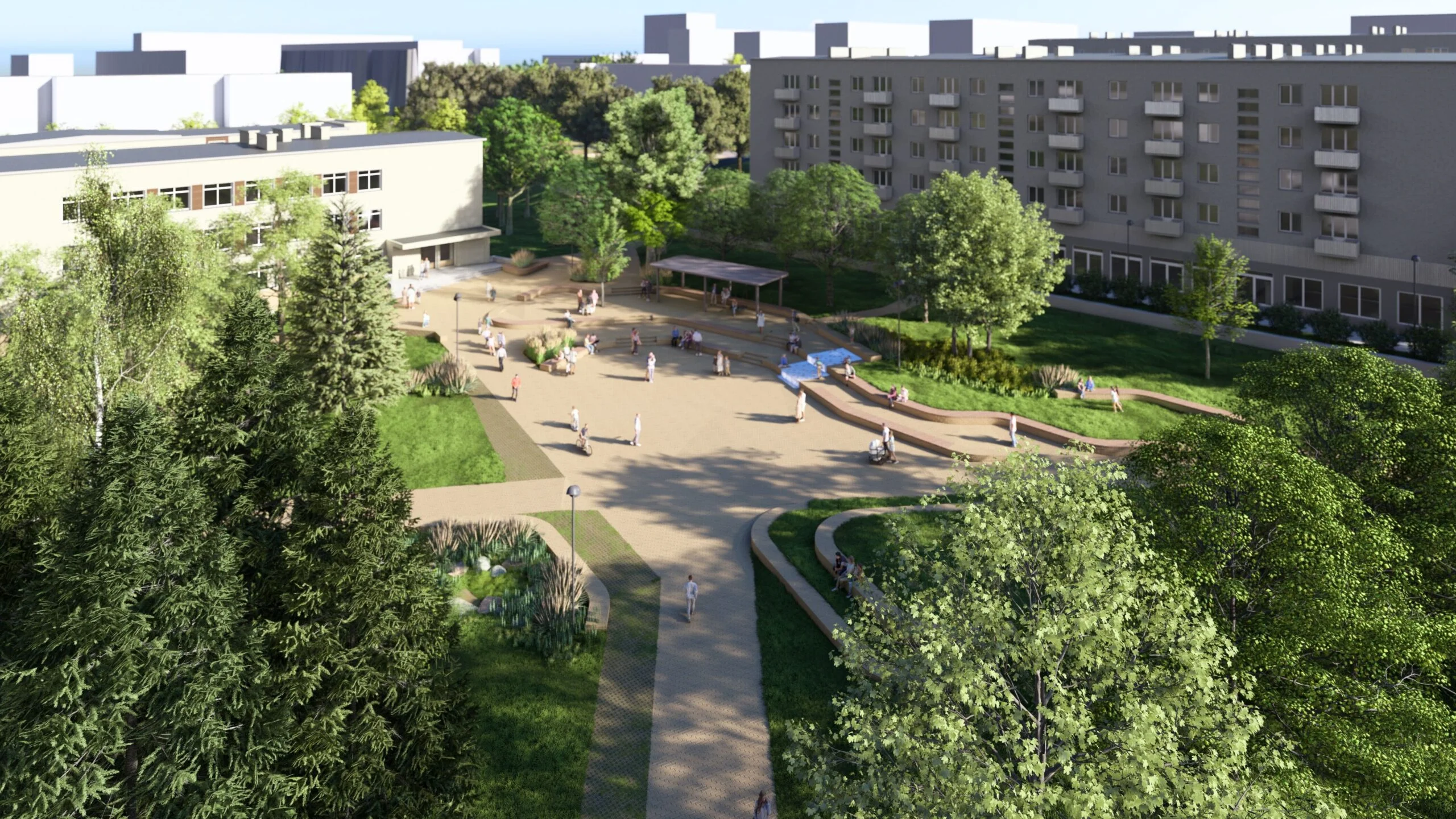 Ieškomas rangovas N. Vilnios aikštės virsmui iš tranzitinės erdvės į traukos vietą 2 Naujos Vilnios aikstes vizualizacijos 1. Vilniaus vystymo kompanijos nuotr scaled