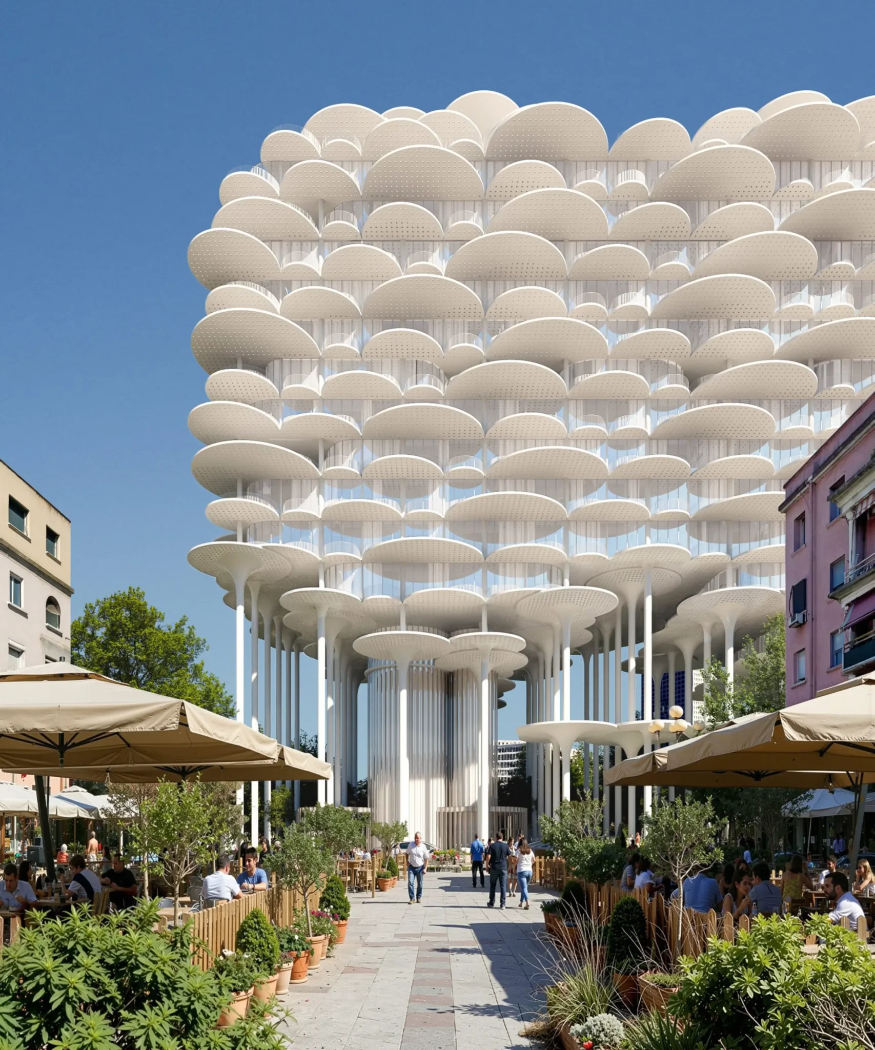 Pasiūlė naują pastatą pakelti virš parko, o žemės lygį palikti žmonėms 2 bigs tirana fountain tower 03