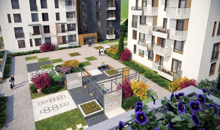 Senų daugiabučių apsuptyje – kitoks naujo kvartalo gyvenimas 1 Vidinio kiemo vizualizacija