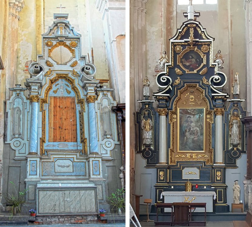 Šv. Onos altorius prieš ir po restauracijos. Astos Prikockienės nuotr.